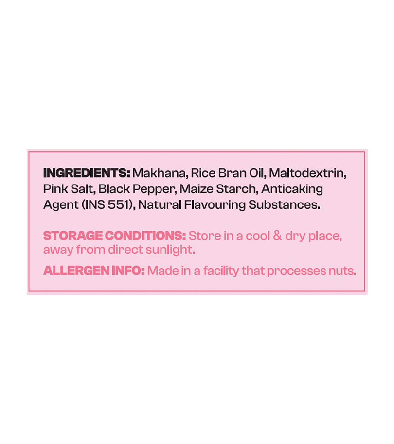 Ingredients and storage information text on a pink background